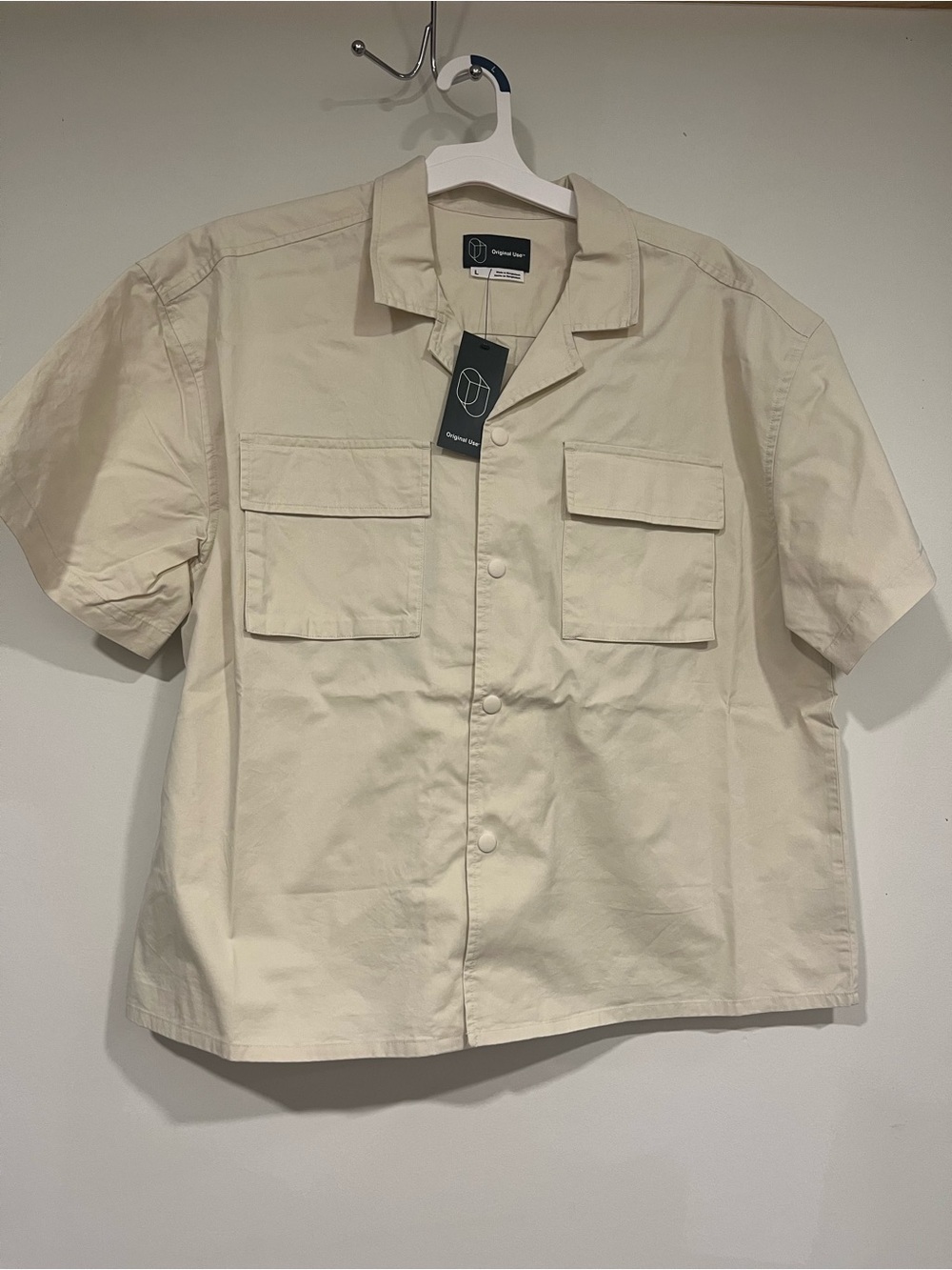 Original Use Short-Sleeve Button-Front Utility Shirt in Cream